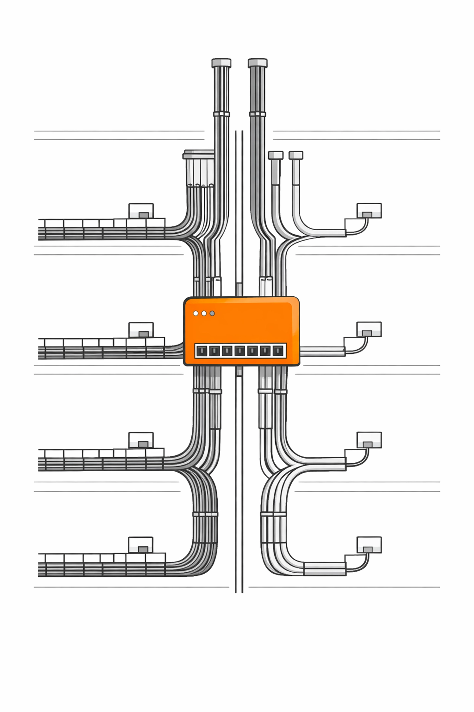 Technische Zeichnung einer Steigleitung für effiziente Hausautomation und smarte Energieplanung.