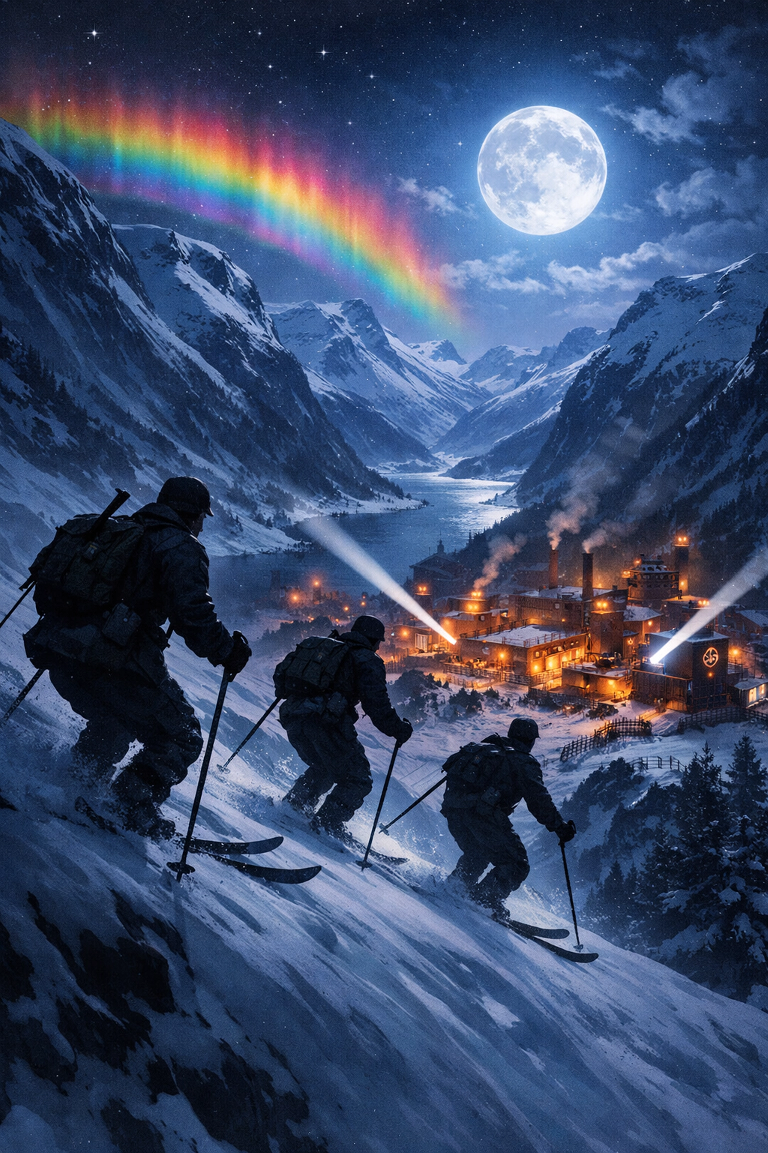 Norwegian commandos skiing toward Vemork plant during Operation Gunnerside 1943