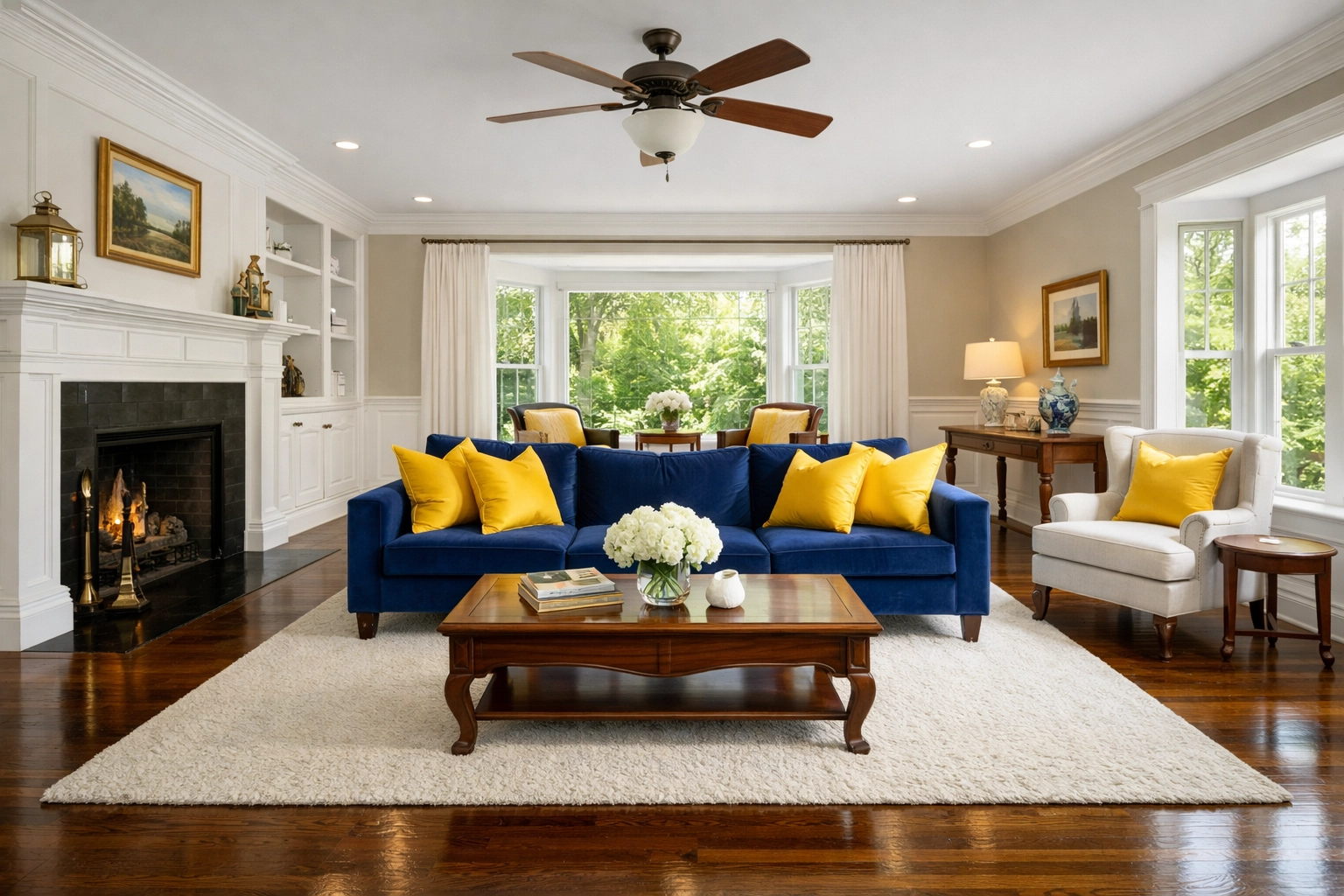 A spotless colonial living room showing the results of professional House Cleaning Concord MA services.