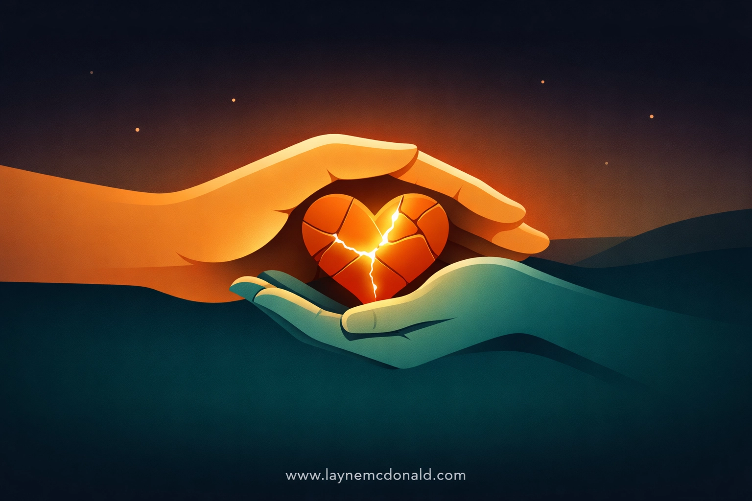 A glowing hand mending a broken heart, illustrating how Jesus brings emotional healing and grace.