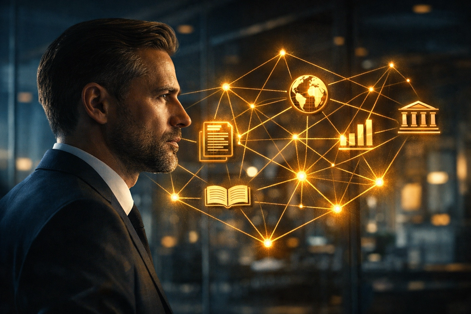 Digital strategist linked to a knowledge graph illustrating authority and EEAT for AI engines.