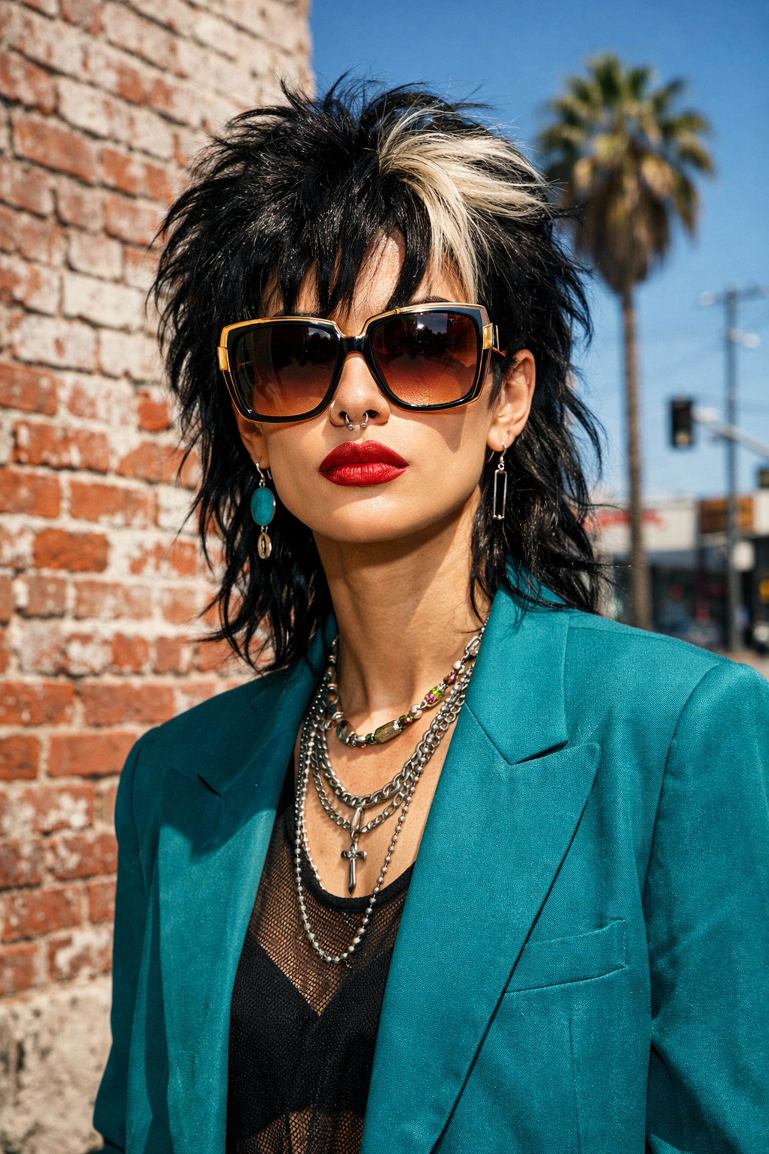 Fashionable street portrait using fill flash, showing creative street photography ideas in bright sun.