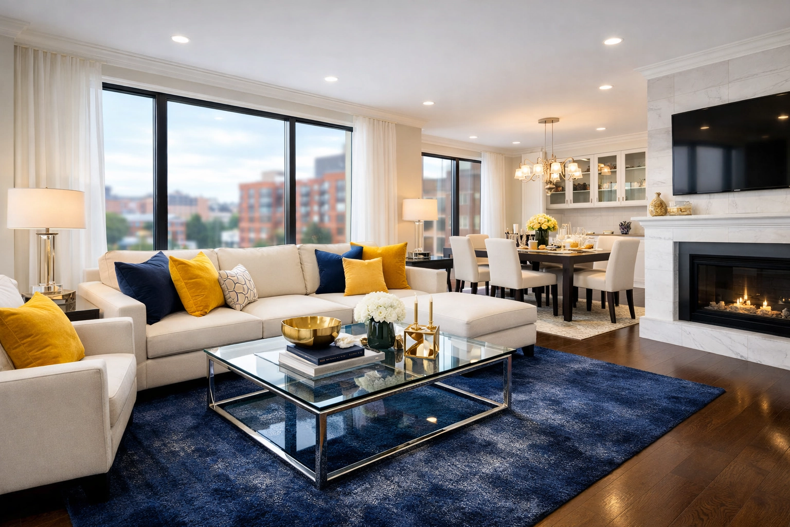 Perfectly staged Lowell living room ready for the weekend thanks to professional maid services Lowell.