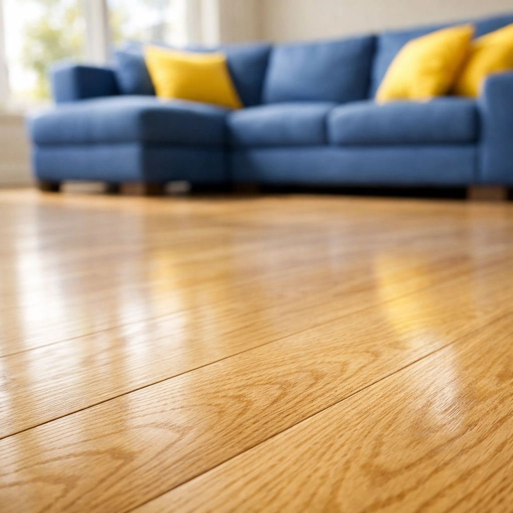 Polished oak living room floors in a Shrewsbury home, deep cleaned for health and safety.