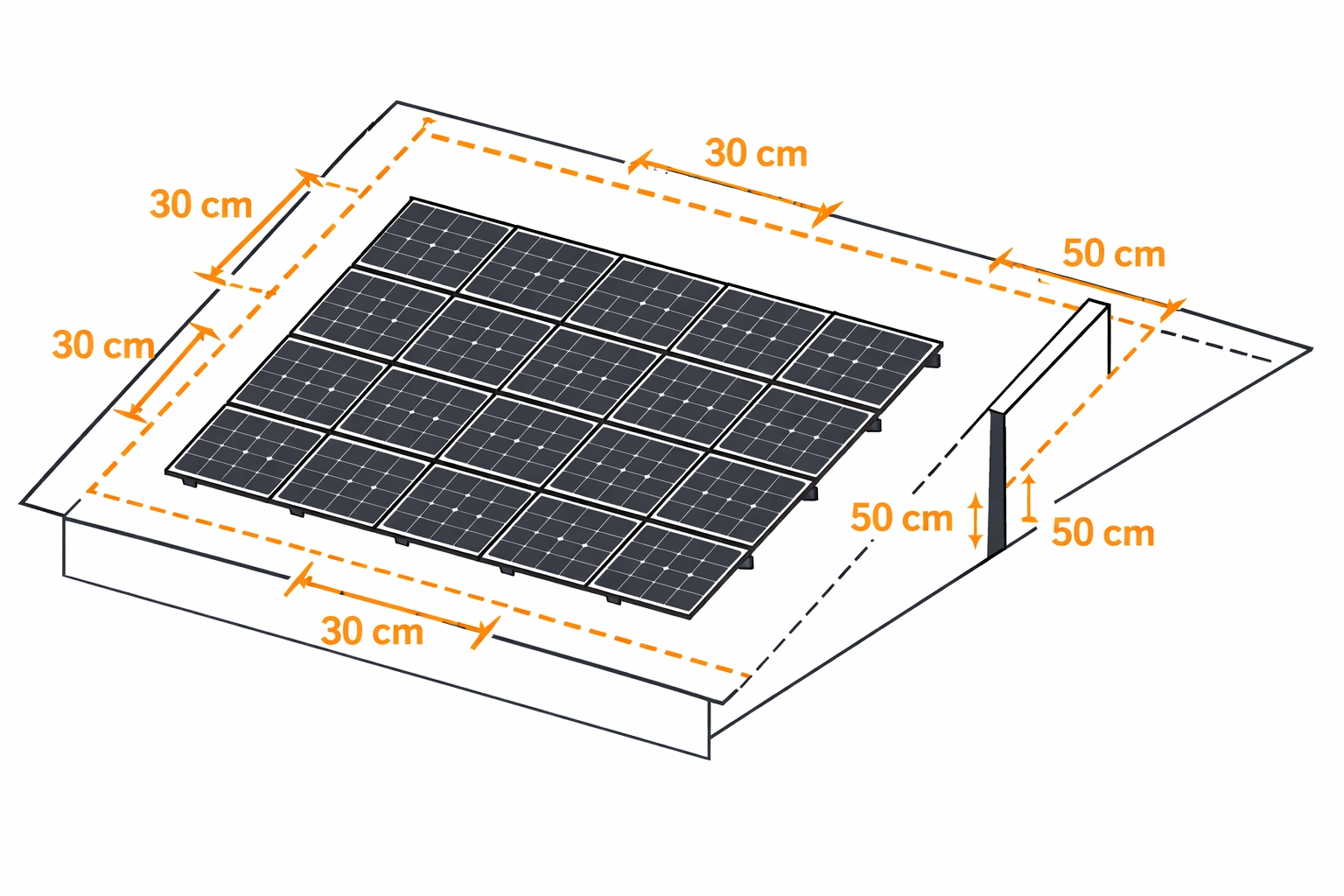 Belegungsplan einer PV-Anlage mit gesetzlichen Sicherheitsabständen in Wien.