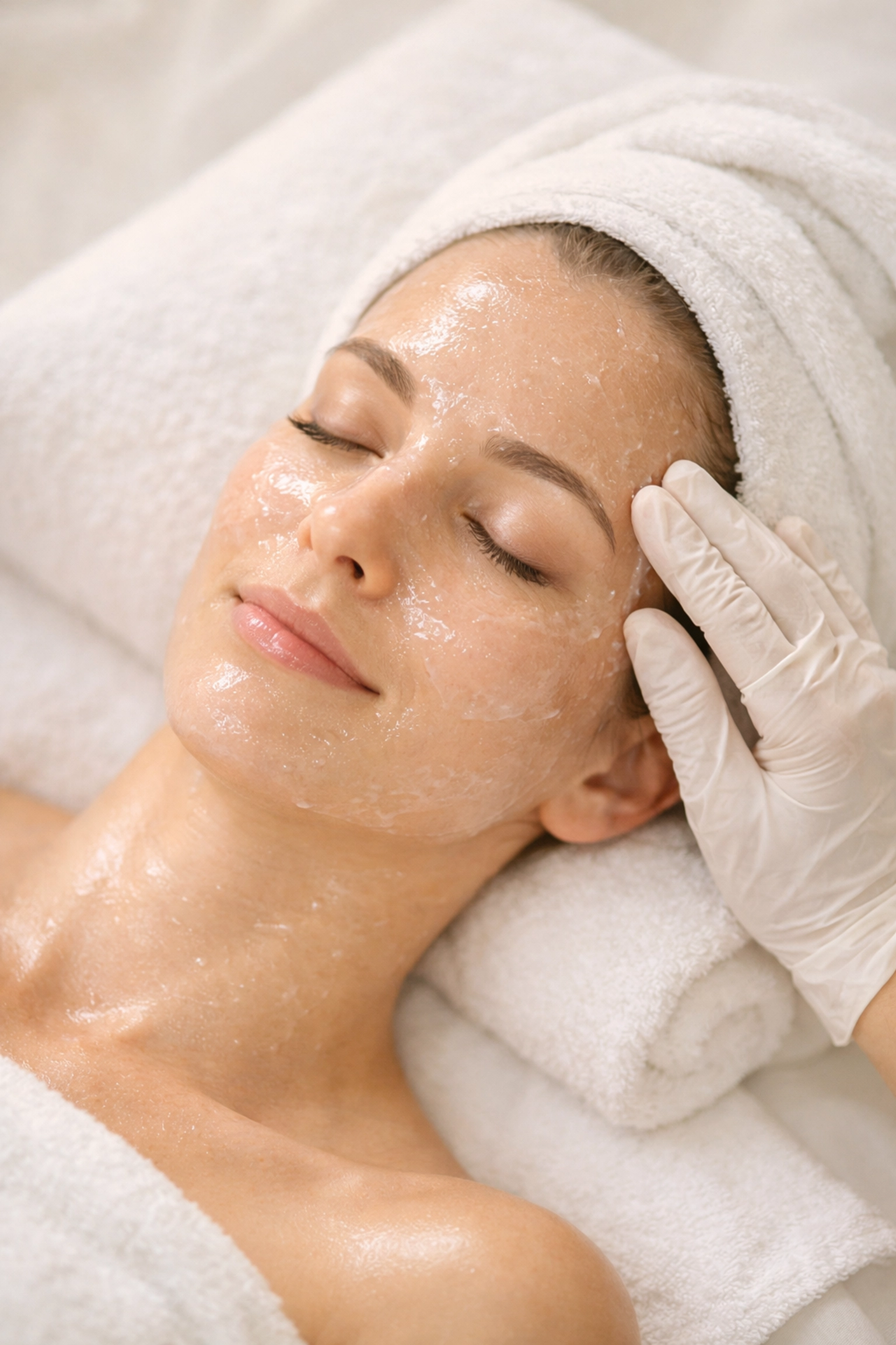 Professional facial treatment with hydrating mask application at day spa in South Bend