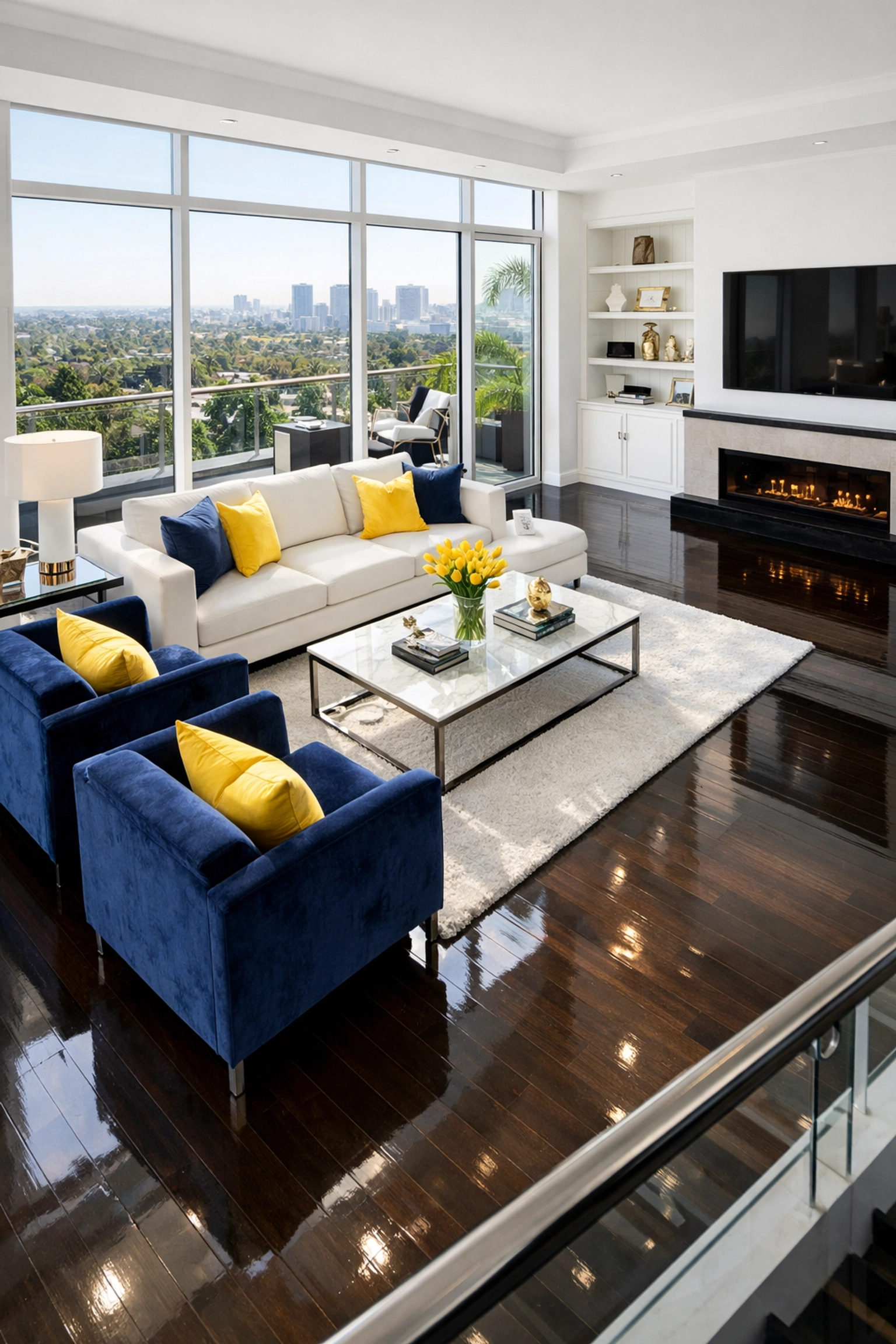 Pristine Westwood living room with floors polished by professional cleaners in Dedham and Westwood MA.