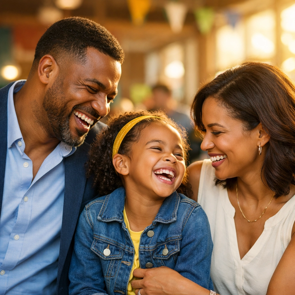 A smiling family enjoying a secure moment, symbolizing community strength and resilience.