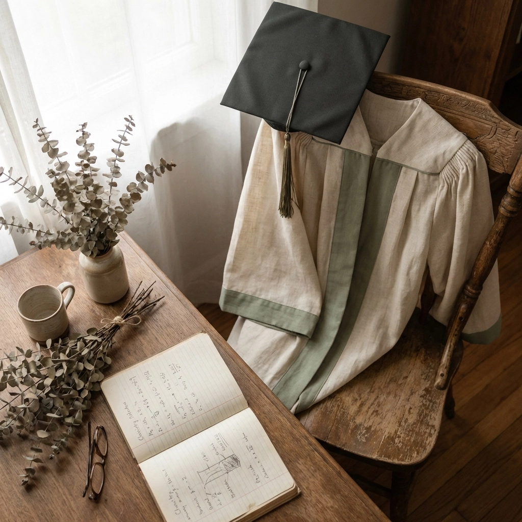 Graduation cap, gown, and chemistry notebook symbolize achievement with an A Level Chemistry Tutor for Dubai students aspiring to Medicine and Oxbridge.