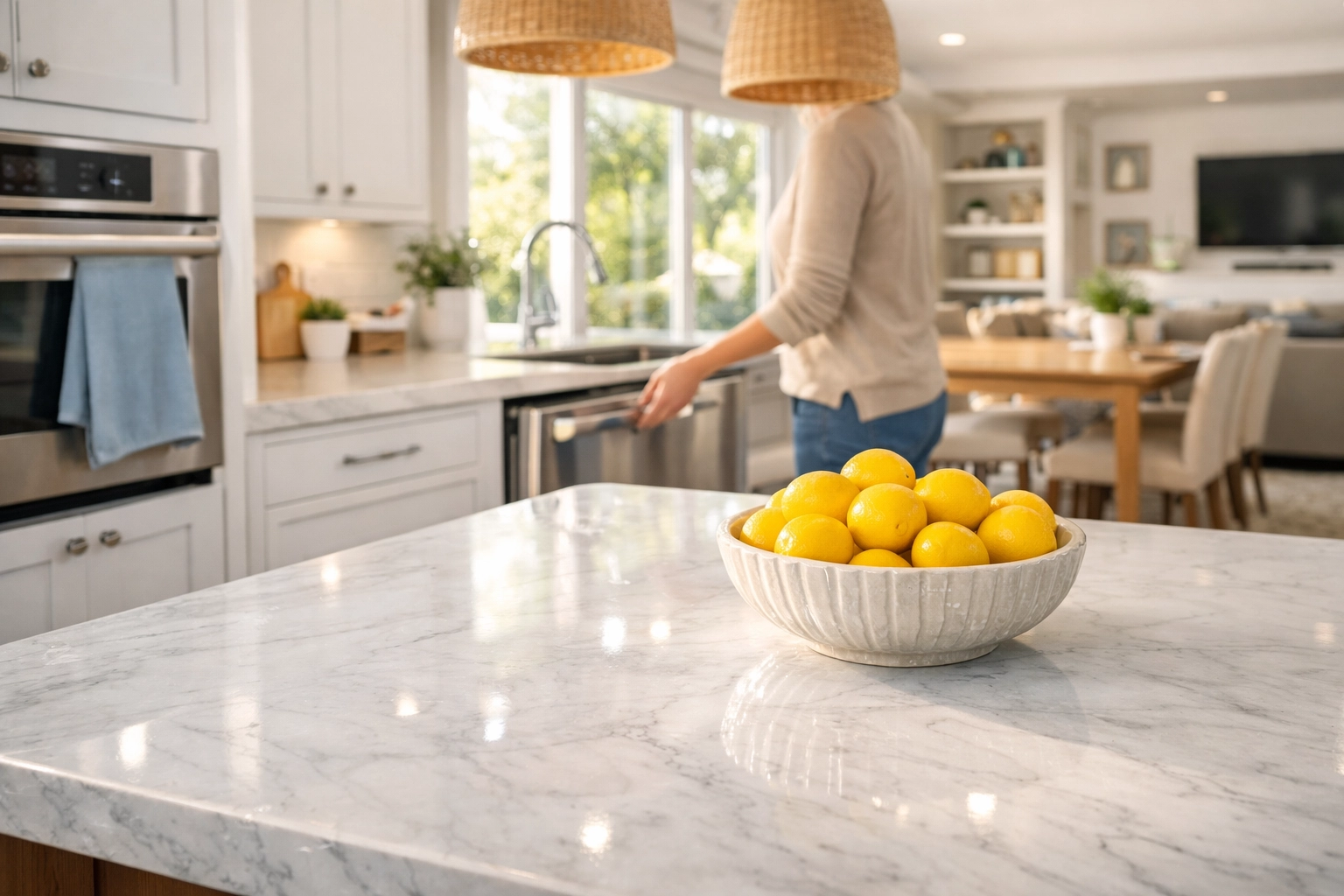 Clean white kitchen in an Ashland home showing the results of consistent weekly house cleaning.