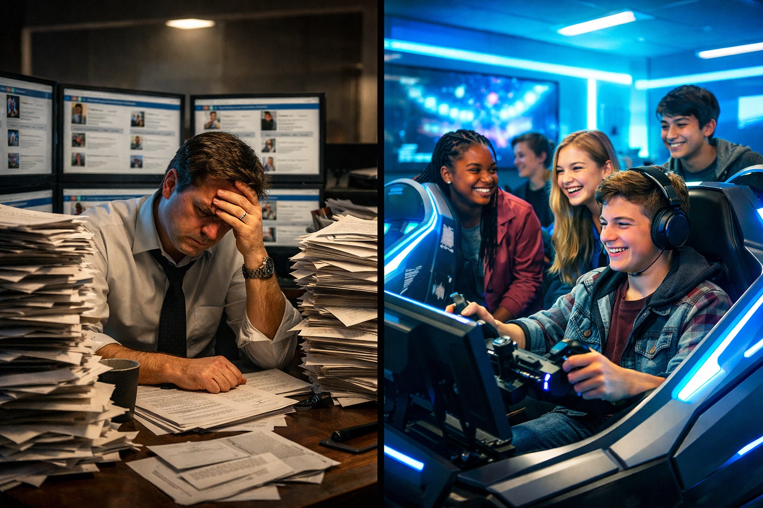 Traditional recruitment methods versus Gen Z students engaging with esports pods for workforce development