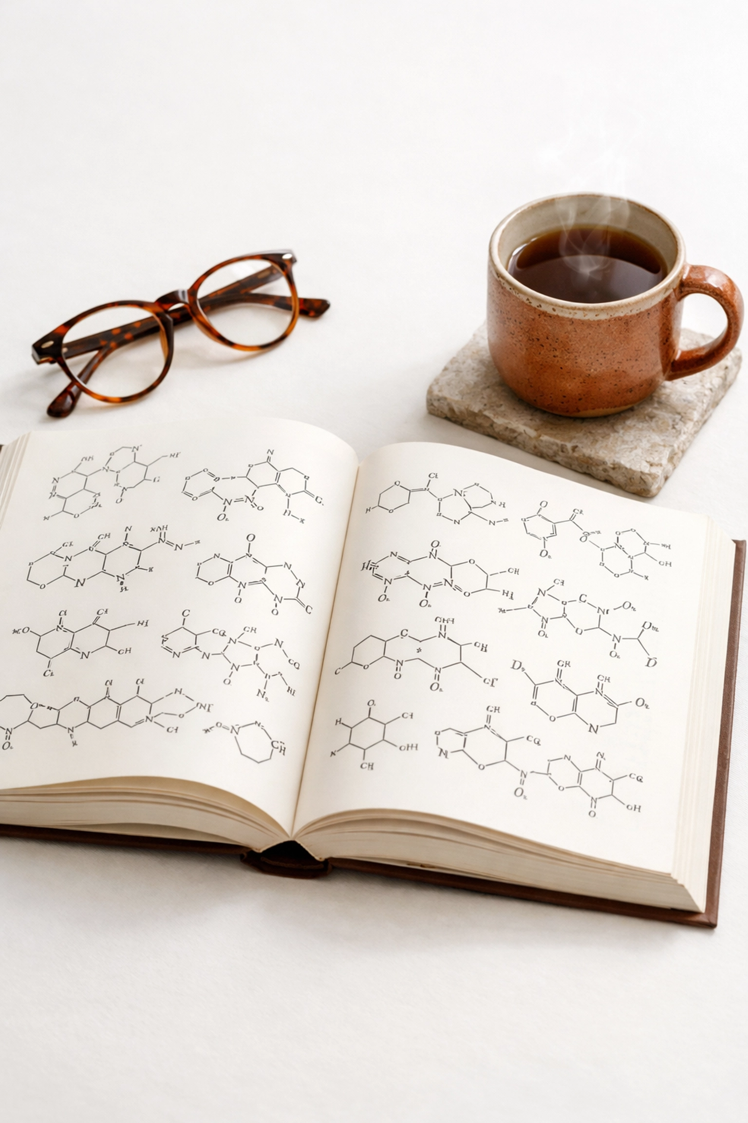 Open chemistry textbook and glasses, symbolizing study with an A Level Chemistry Tutor for top university entry.