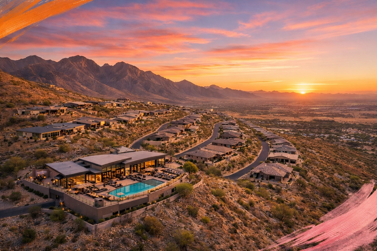 Aerial view of Victory at Verrado 55+ community nestled in White Tank Mountains Buckeye Arizona