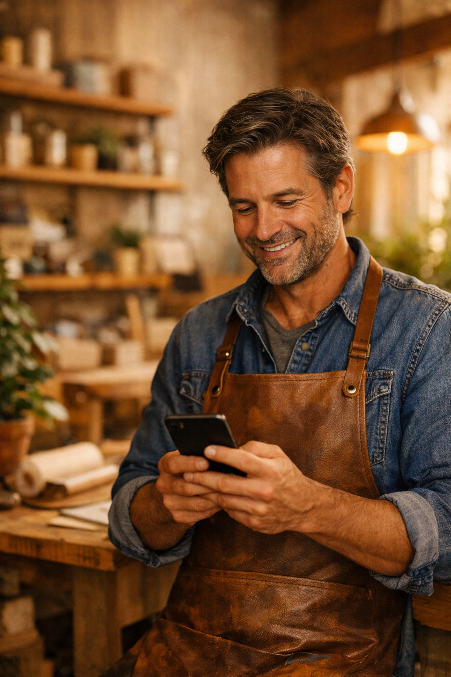 Small business owner successfully managing Google reviews and online reputation through automated tools.