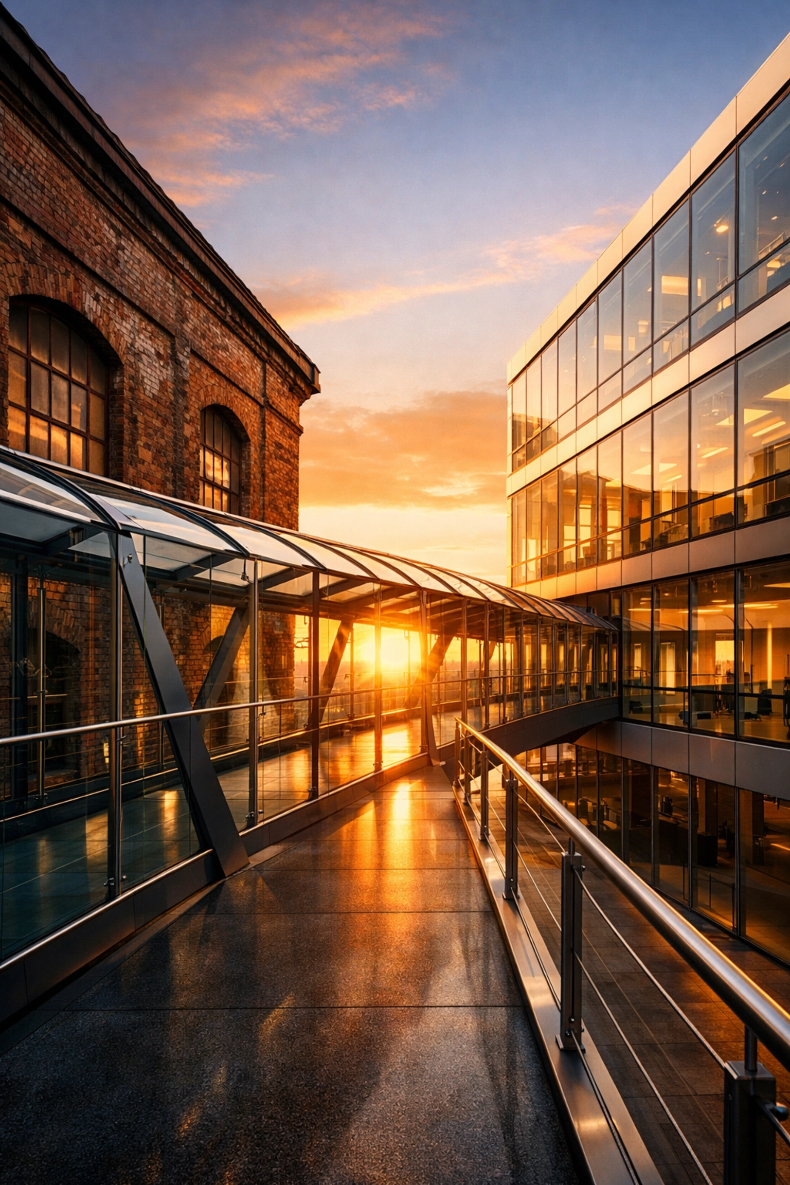 Modern bridge between buildings, symbolizing the smooth transition of a UK bridging loan.