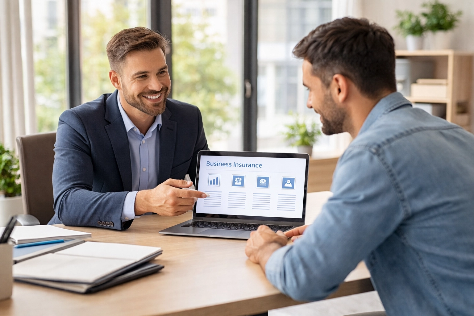 Independent broker helping a business owner compare workers’ comp options