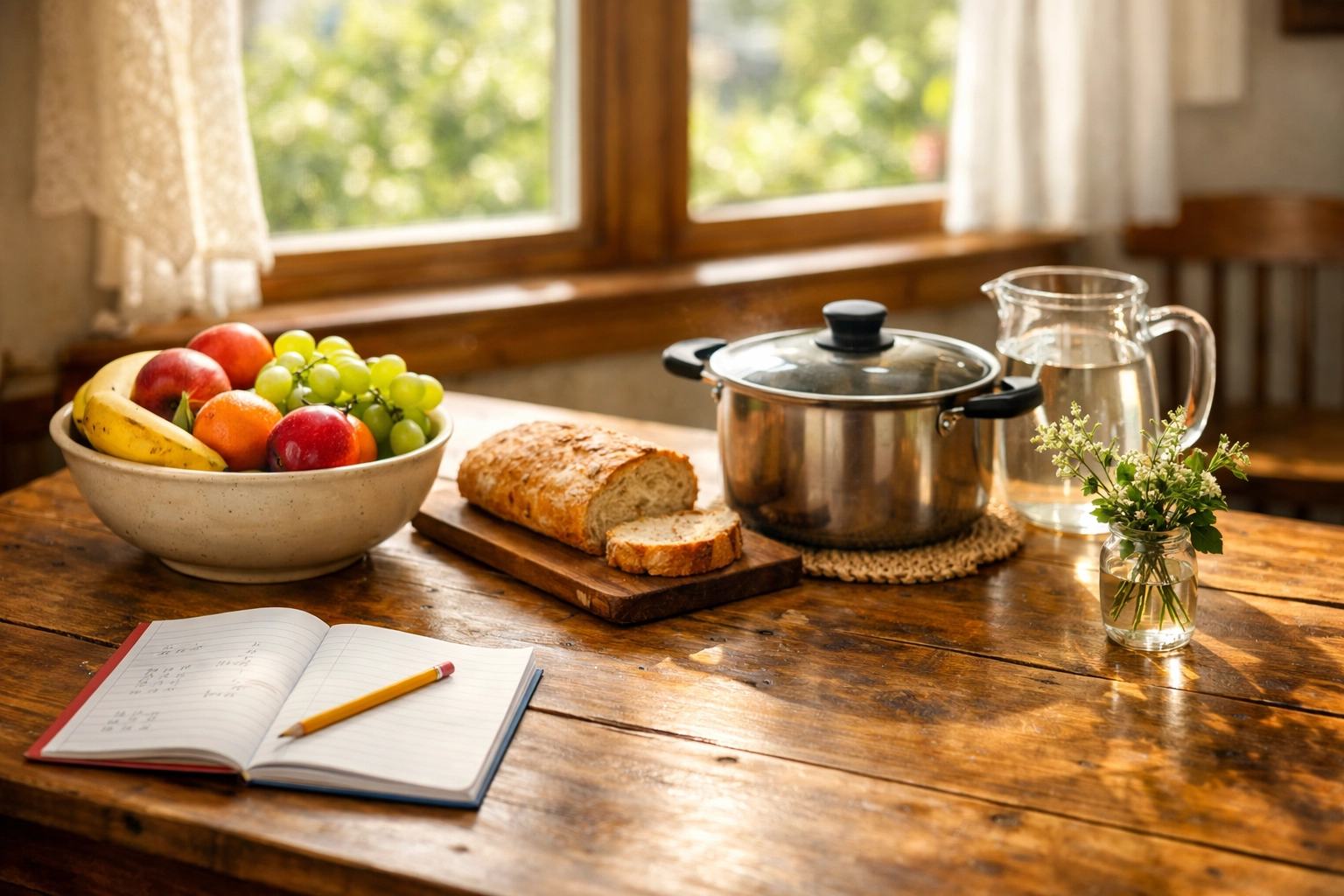 A nutritious meal on a sunny kitchen table representing hope and emergency food assistance in New Jersey.