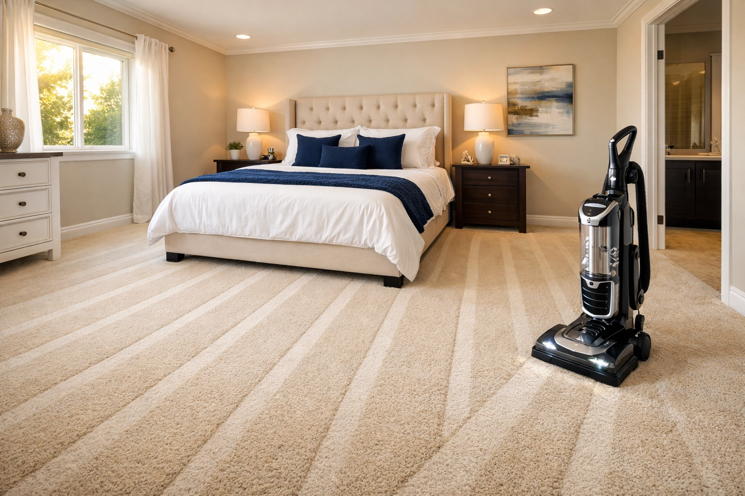 Professional vacuum lines on a plush carpet showing a thorough move-in cleaning service in Westborough.