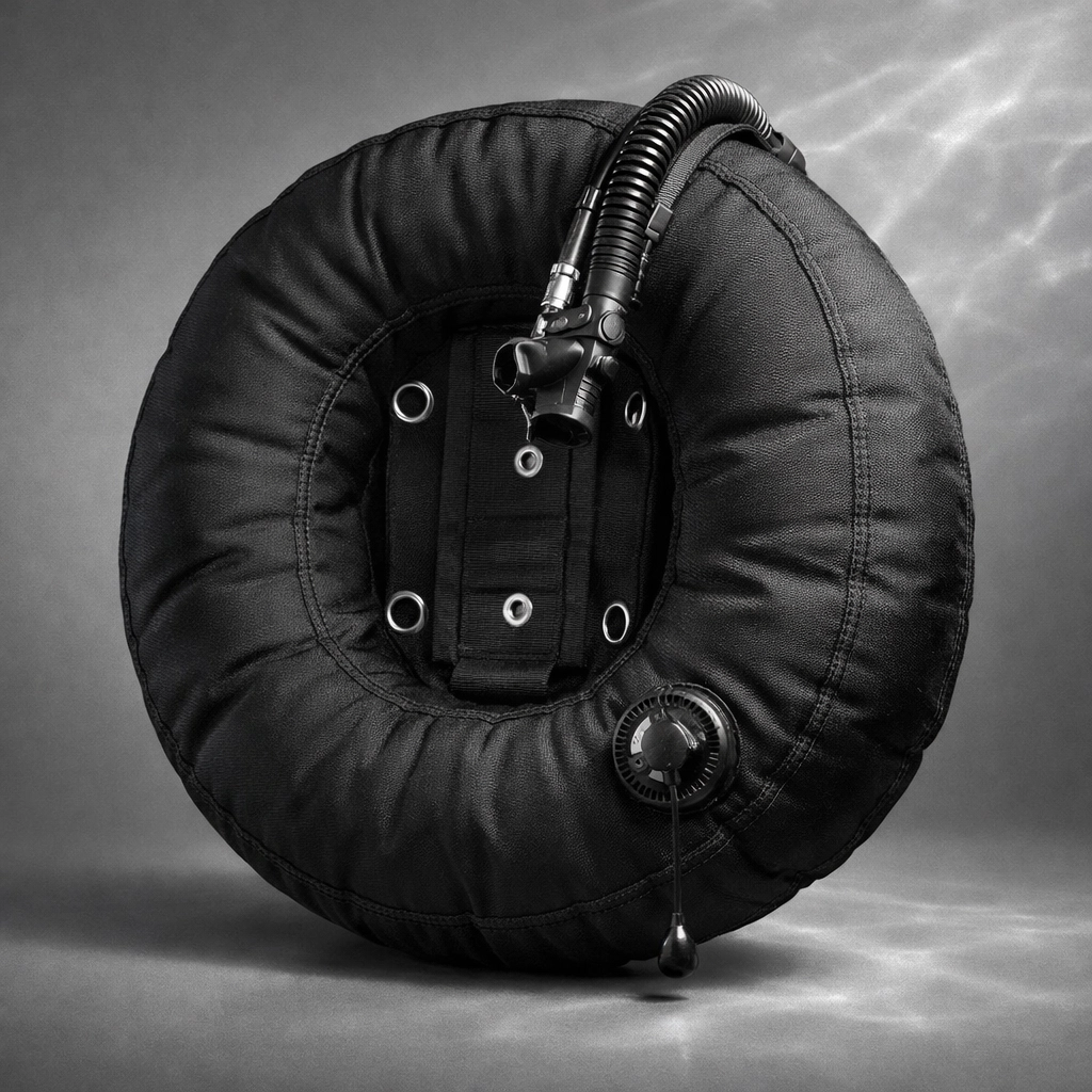 Schwarzes Donut-Wing aus robustem Cordura für perfekte Wasserlage und Sicherheit.