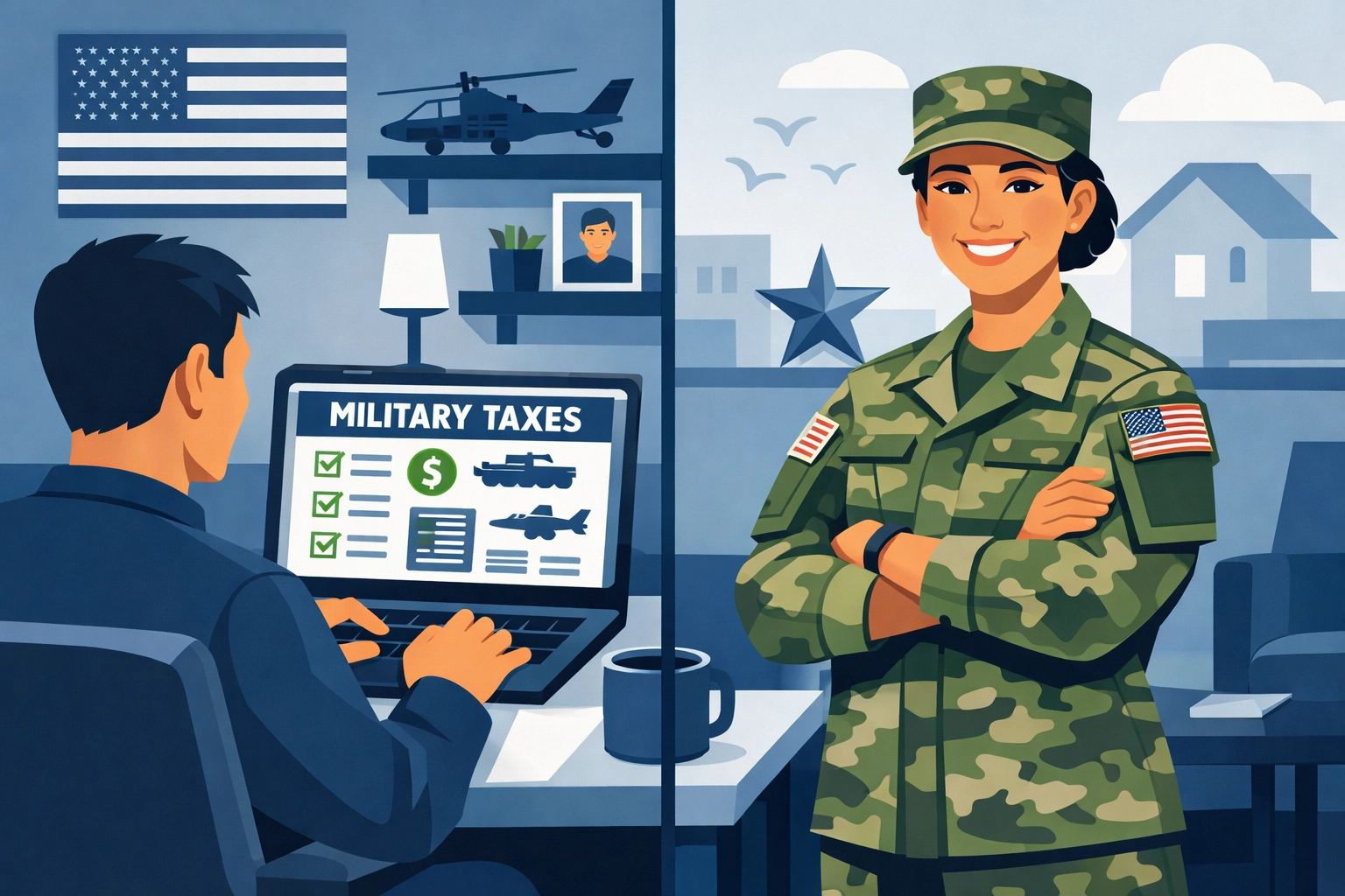 Military service member using MilTax free tax filing software at home