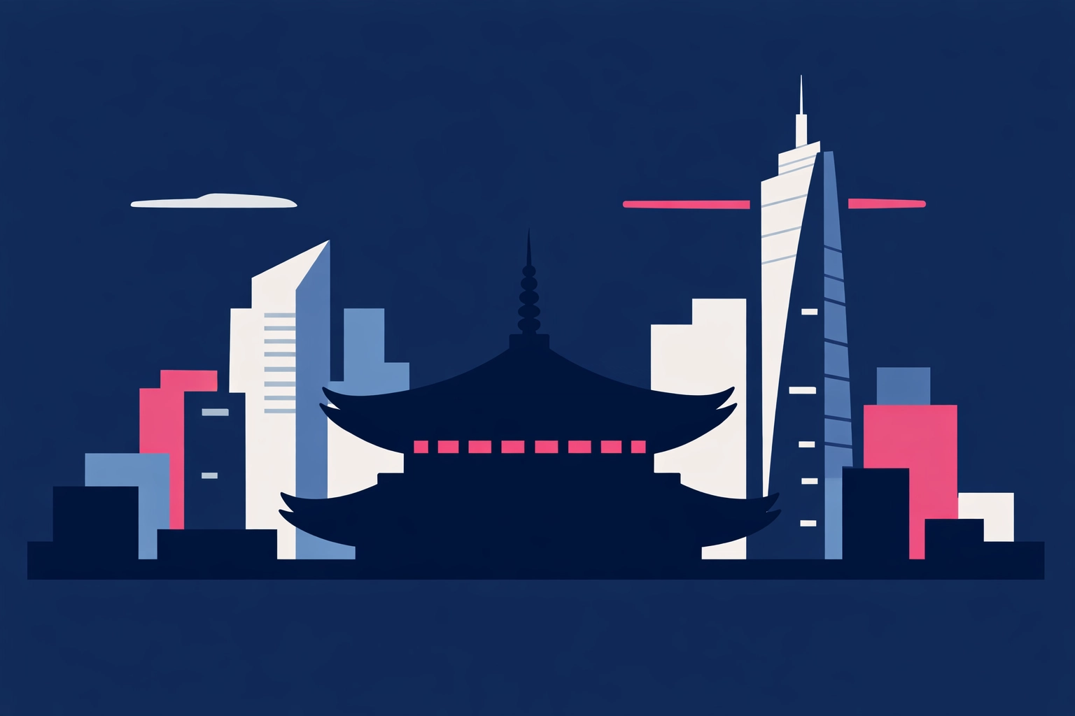 The Ultimate Guide to the Funnest Family Travel Activities in 2026 5 Minimalist urban skyline blending traditional pagoda and modern skyscrapers for family travel.