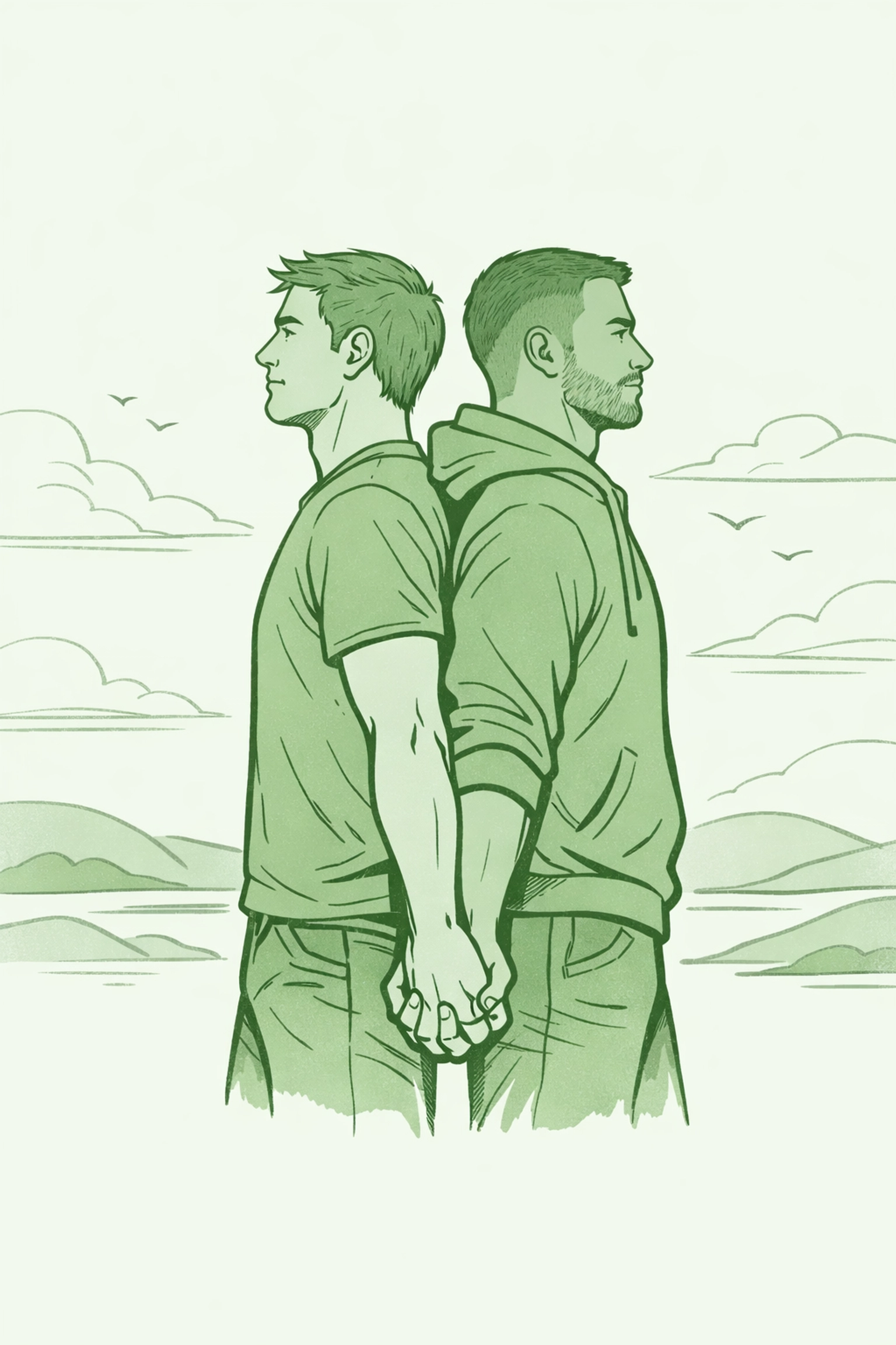 MM couple standing in unity to represent collective resilience and LGBTQ+ empowerment.