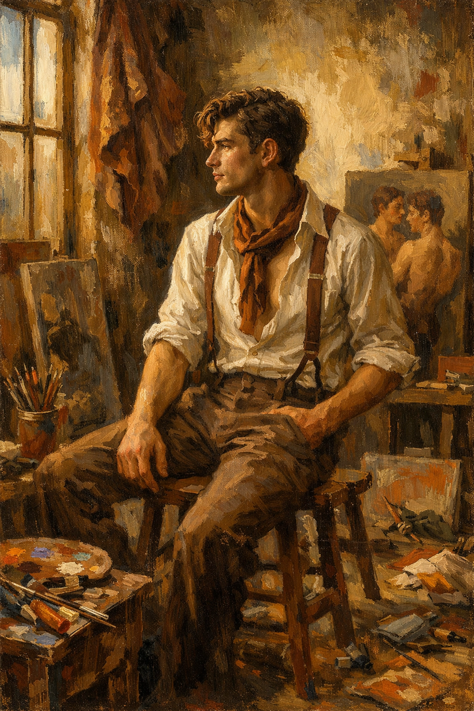 Artist's muse in 1920s bohemian studio - gay historical romance and LGBTQ+ representation