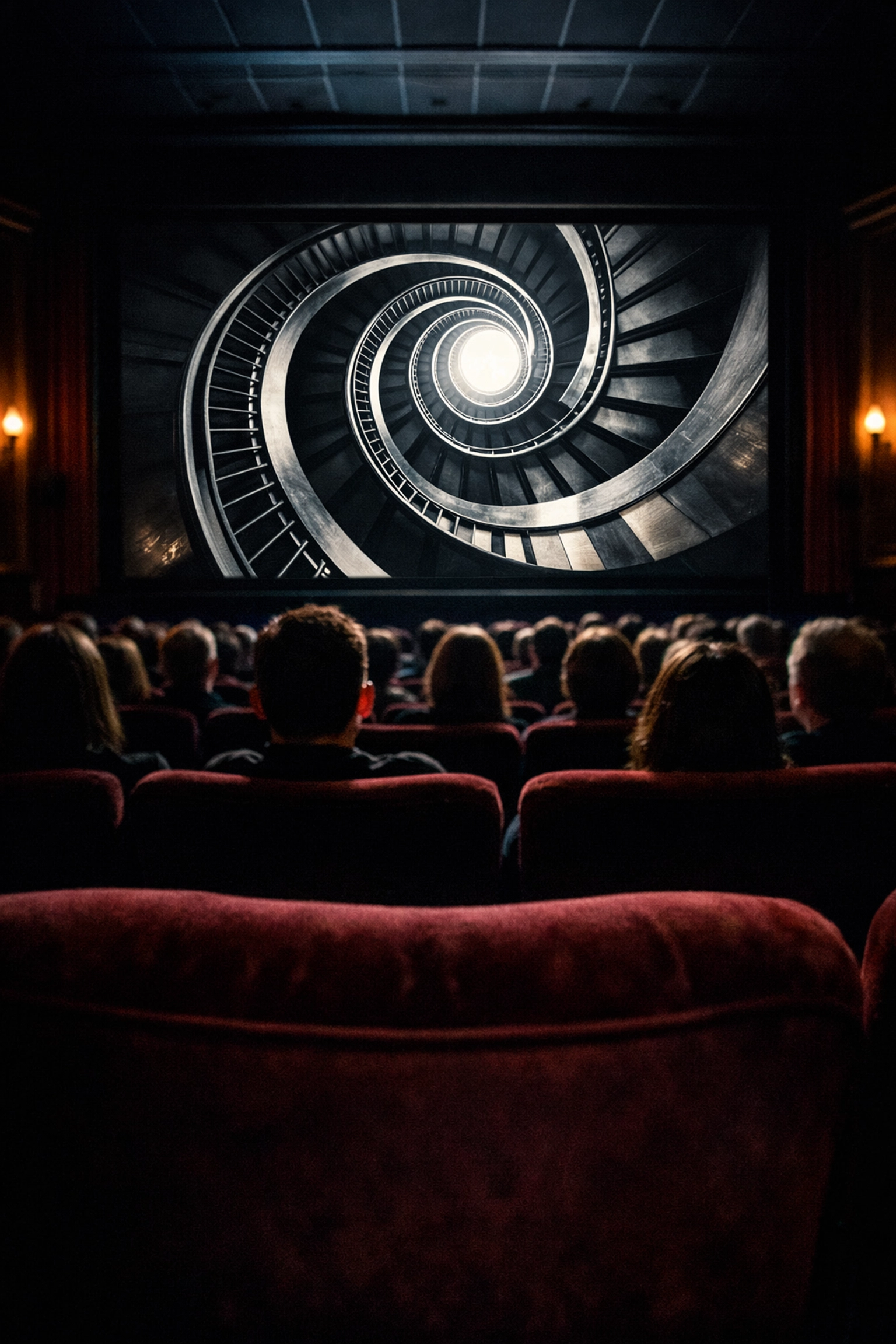 Audience watching a documentary film on a large screen inside a classic Montreal cinema venue.