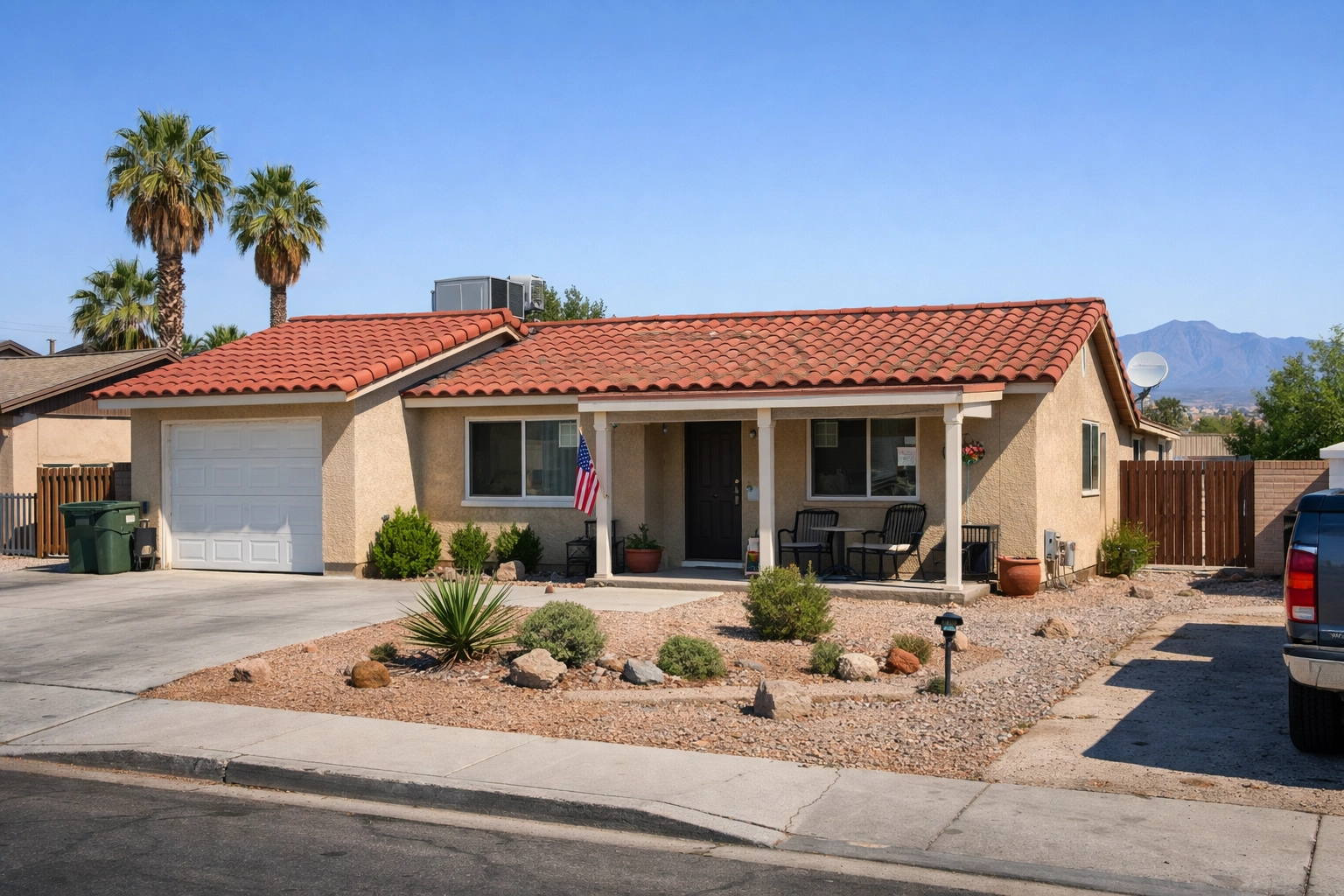 Single-story home in Sunrise Manor Las Vegas neighborhood with desert landscaping and mountain views