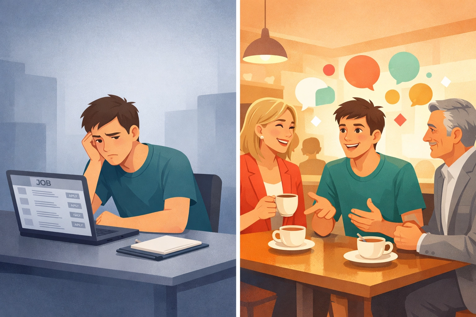 Job seeker transitioning from isolated job board searching to active professional networking