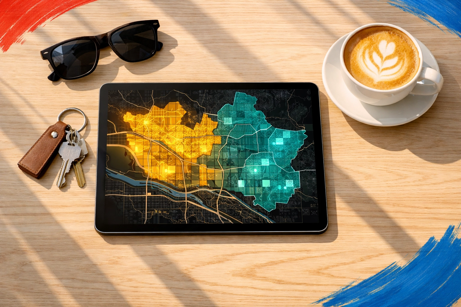 Stylized Glendale AZ real estate map on a tablet showing hyperlocal market opportunities for homebuyers. Stylized Glendale AZ real estate map on a tablet showing hyperlocal market opportunities for homebuyers.