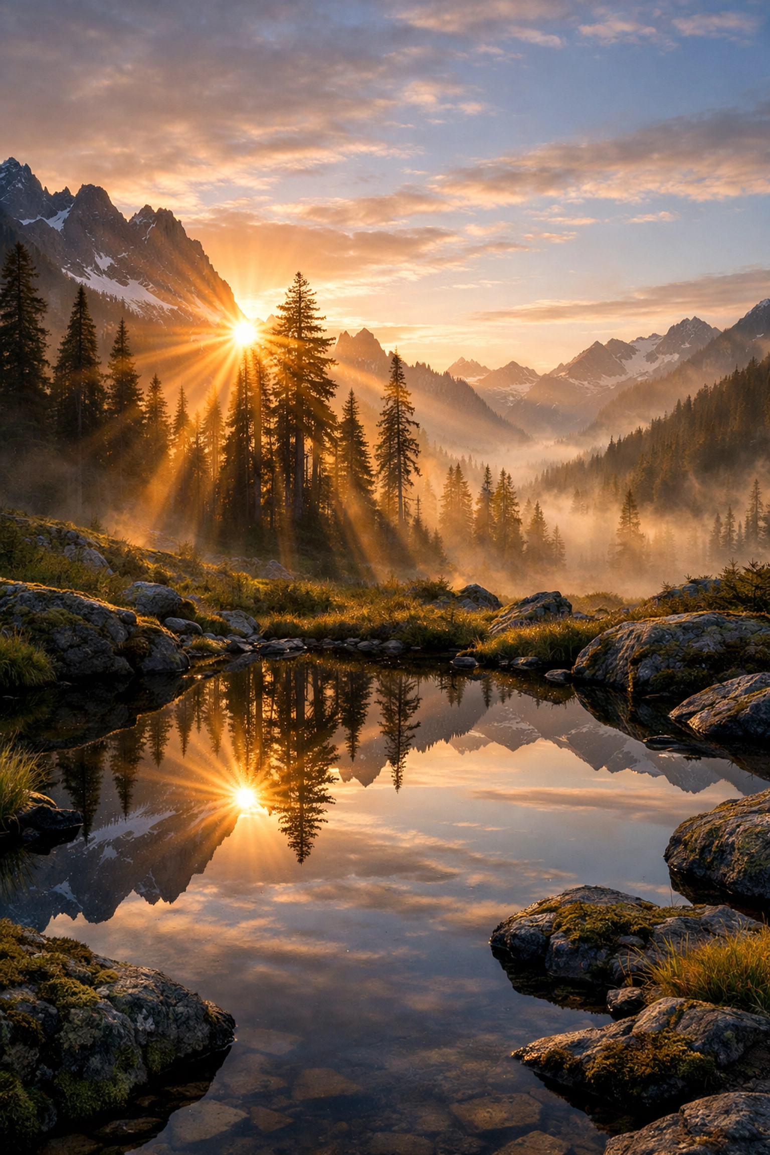 Mountain sunrise landscape showing perfect exposure balance using manual mode camera skills.