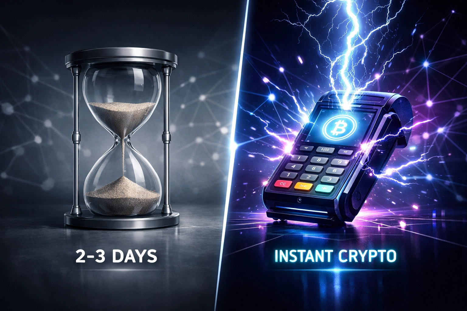 Traditional payment processing speed versus instant crypto transaction confirmation comparison