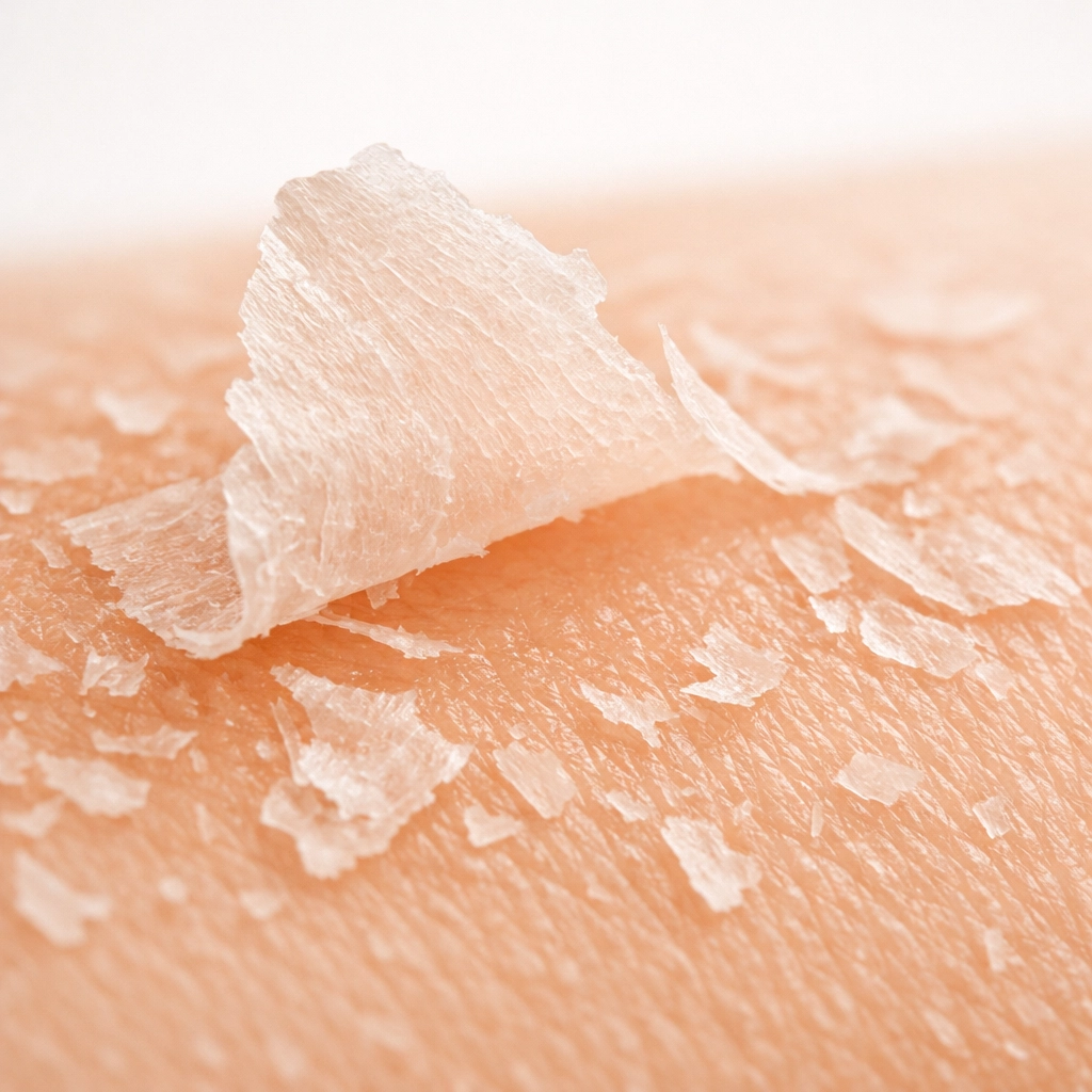 Close-up of gentle skin peeling process during Perfect Peel treatment with minimal downtime