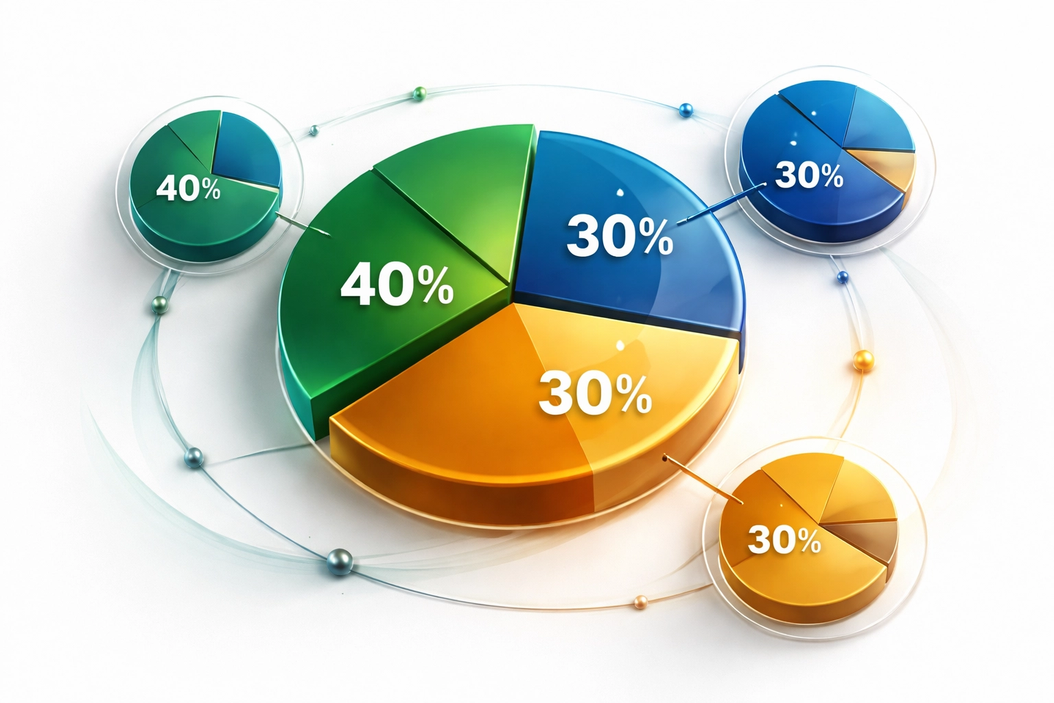 Visual representation of the 40/30/30 portfolio model showing diversification across traditional, alternative, and digital assets.