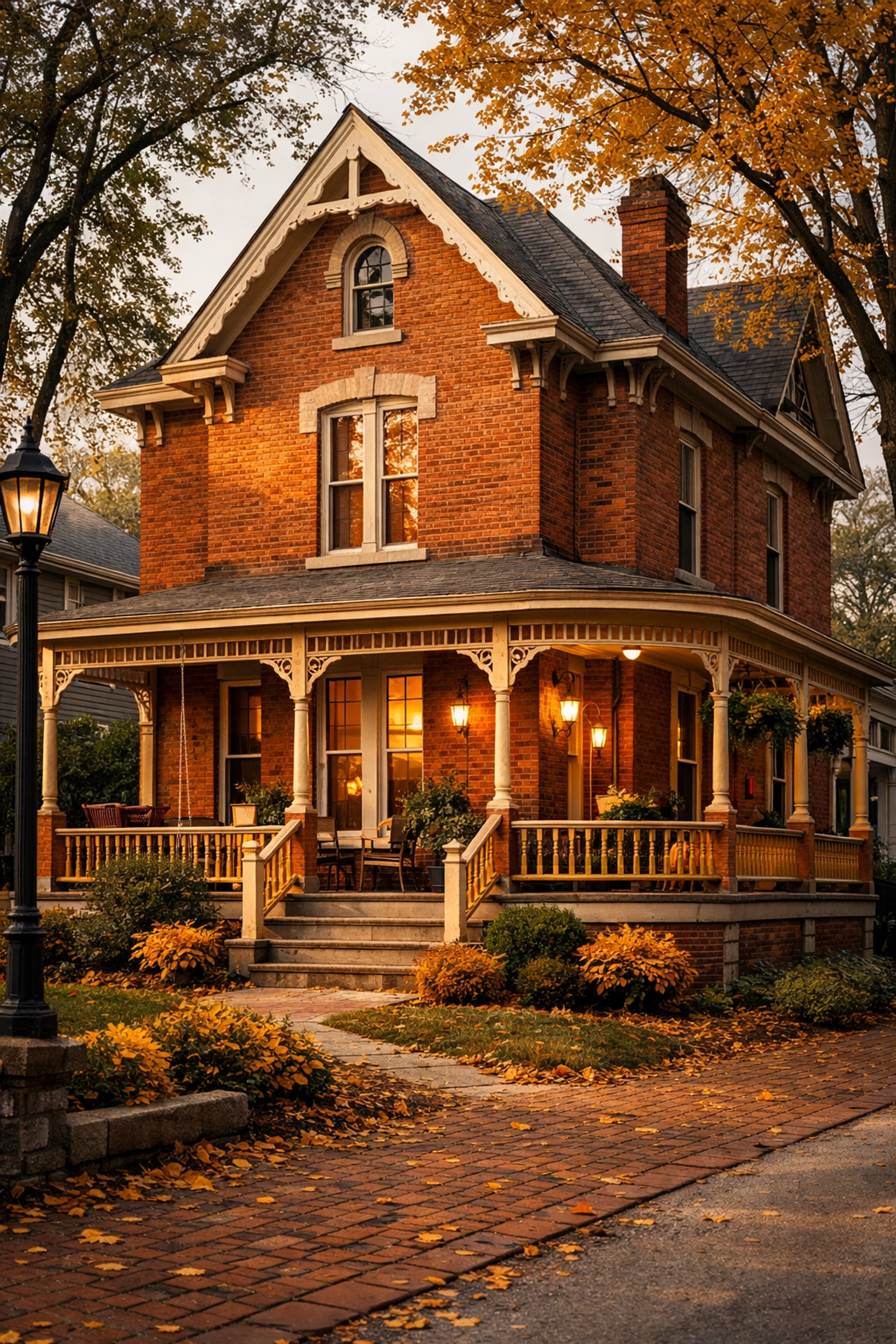 Historic brick home in Uptown Westerville with wraparound porch perfect for estate sales