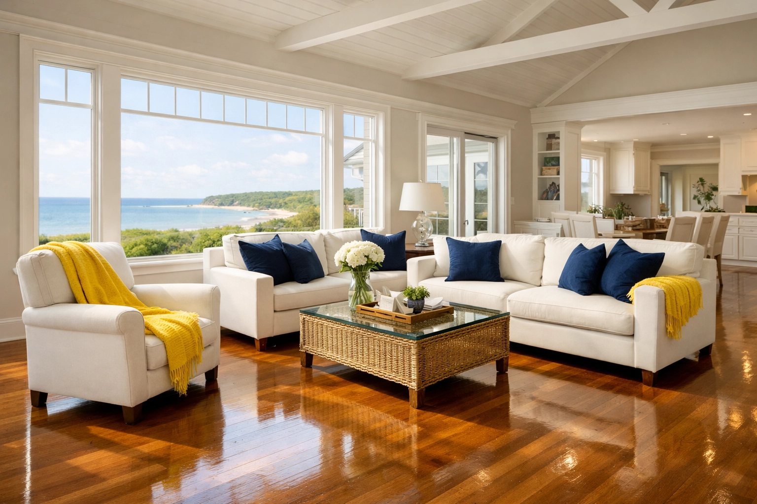 Polished floors in an East Dennis home after professional weekly or bi weekly house cleaning ser.