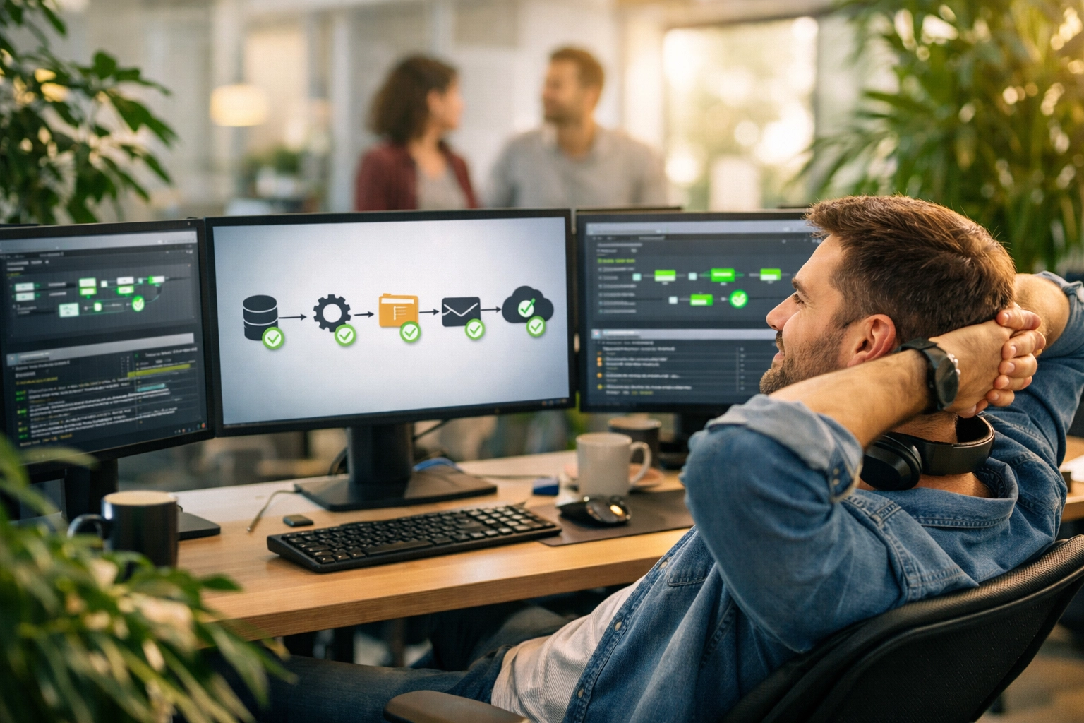 IT specialist monitoring automated workflows provided by a ServiceNow implementation partner.