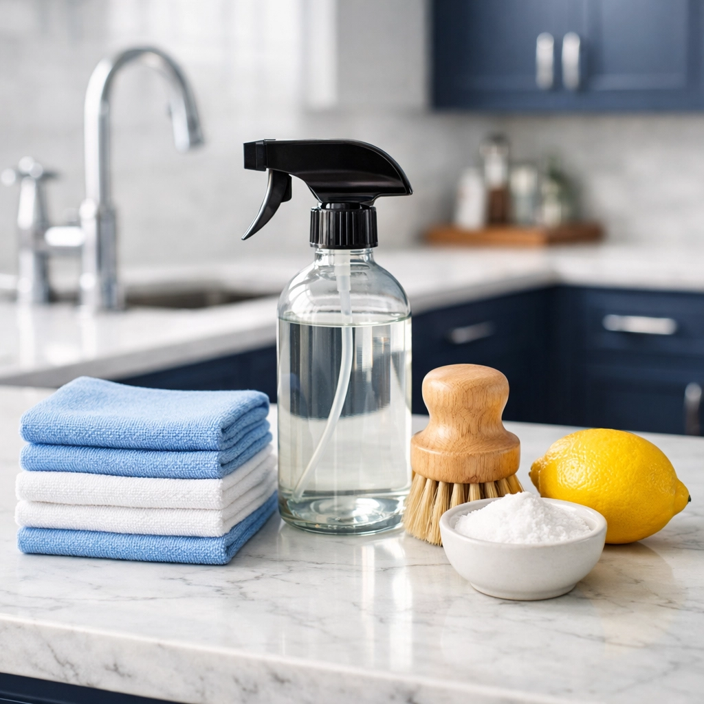 Professional eco-friendly cleaning supplies for a Move-In Cleaning Boston kitchen turnover.