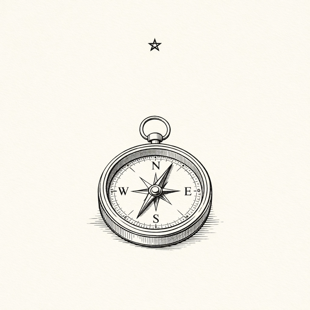 Hand-drawn compass pointing to a star, symbolizing intentional brand building and strategic direction.