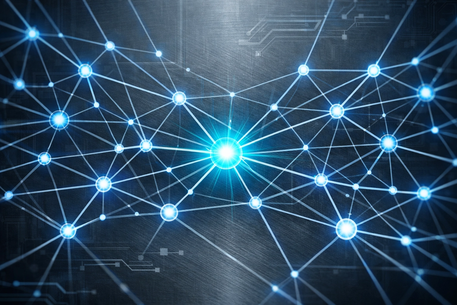 Glowing neural network nodes illustrating machine learning for advanced network anomaly detection.