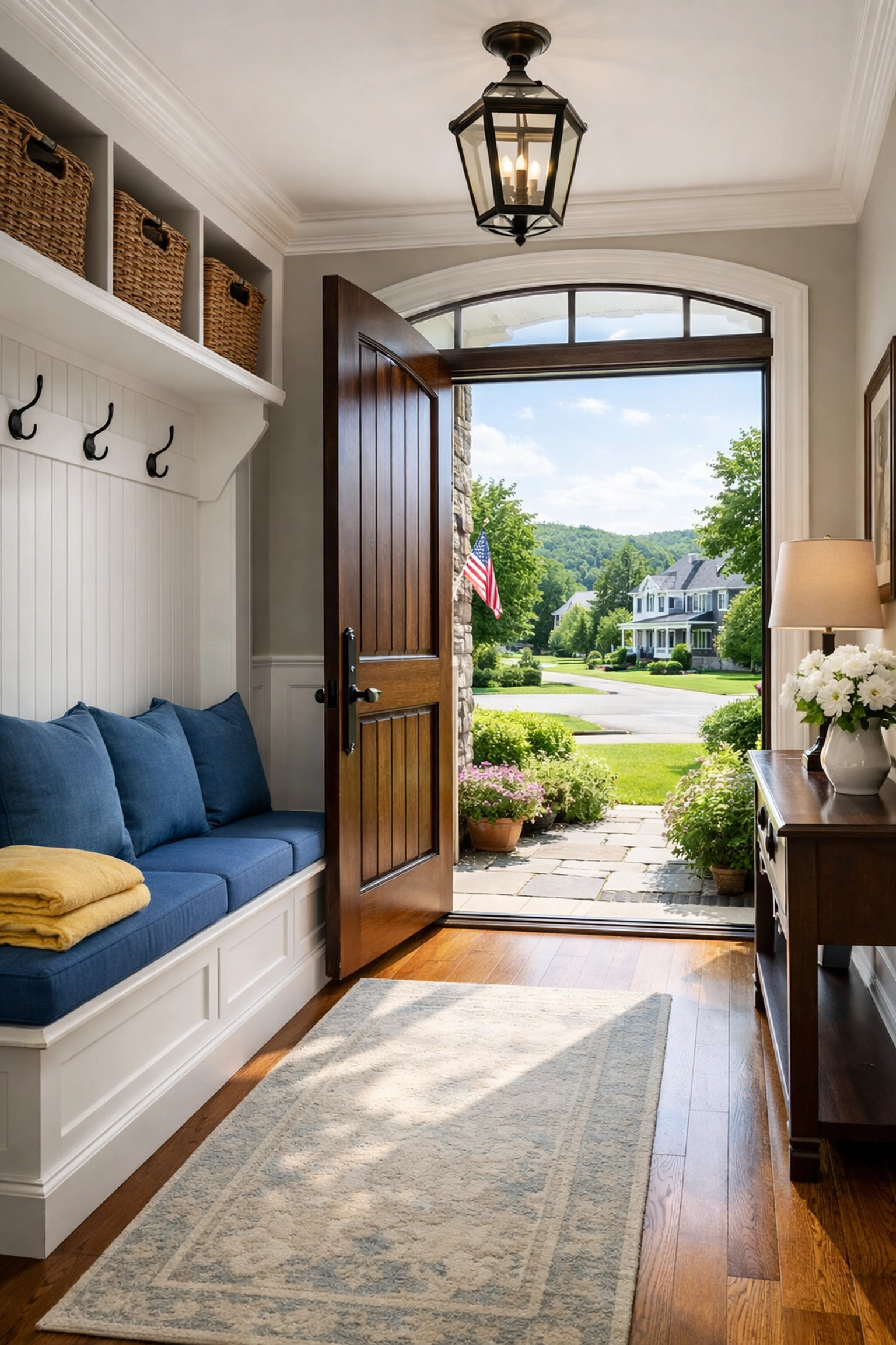 Clean sunlit foyer in a Leicester home following expert weekly house cleaning Leicester MA.