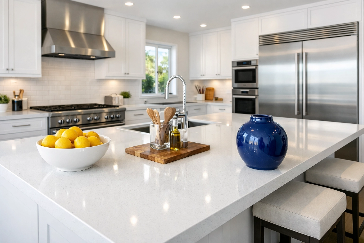 A spotless, organized modern kitchen in a Walpole home after a professional weekly house cleaning.