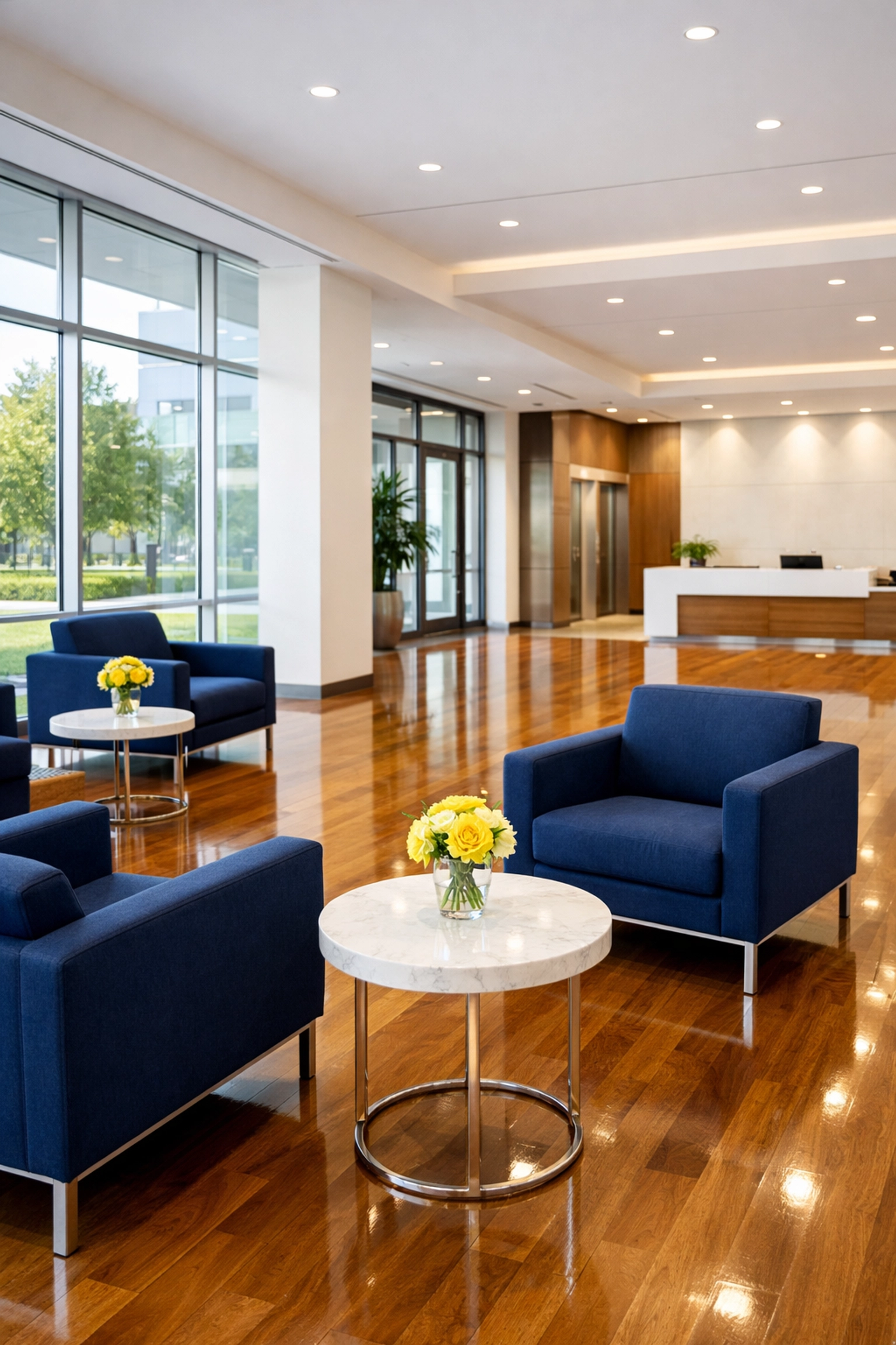 Clean and professional corporate lobby in Bedford maintained by expert office cleaning services.