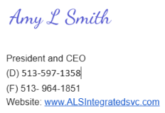 ALS Integrated Services Business contact details for ALS Integrated Services, including the name of the President and CEO, phone and fax numbers, and the company website address.