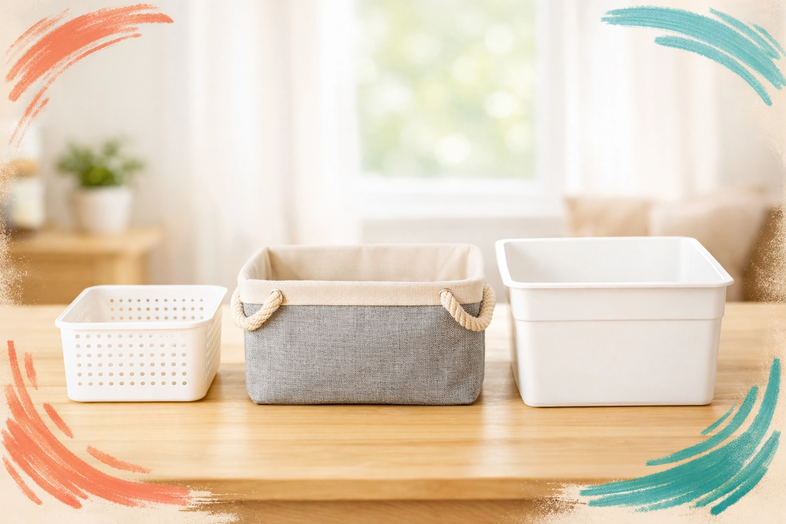 Three organizing containers on table representing home search priority buckets for Phoenix homebuyers