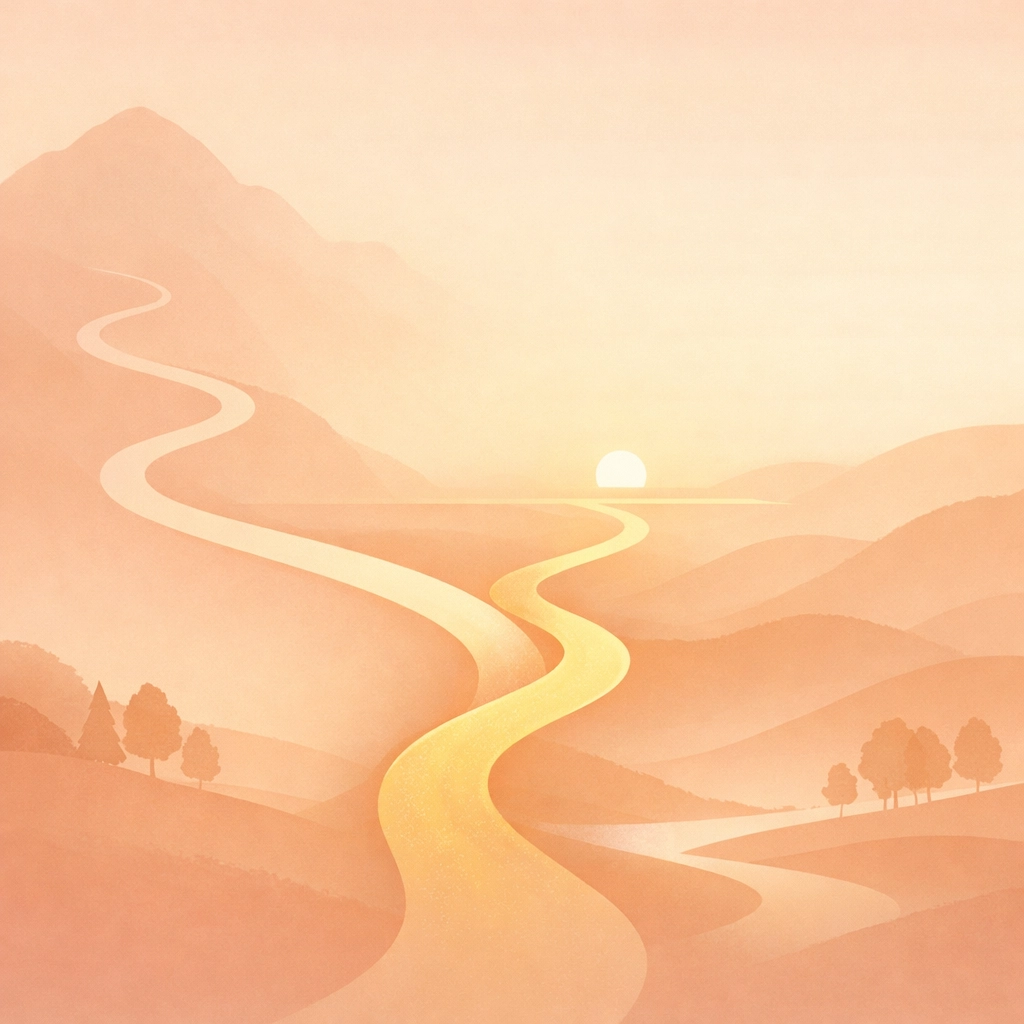 Two winding paths merging into one, illustrating how intuitive readings and coaching work together for healing.