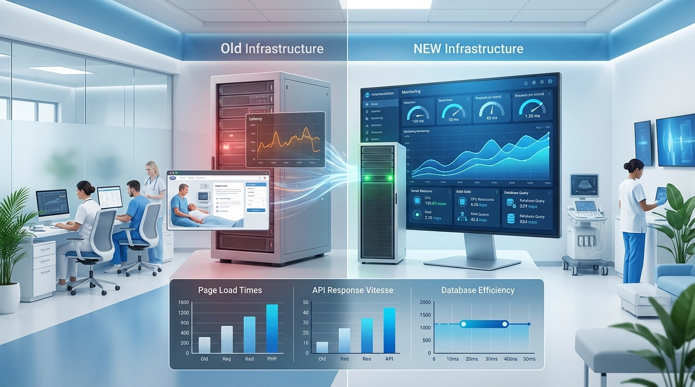 Évolution des performances entre ancienne et nouvelle infrastructure PHP