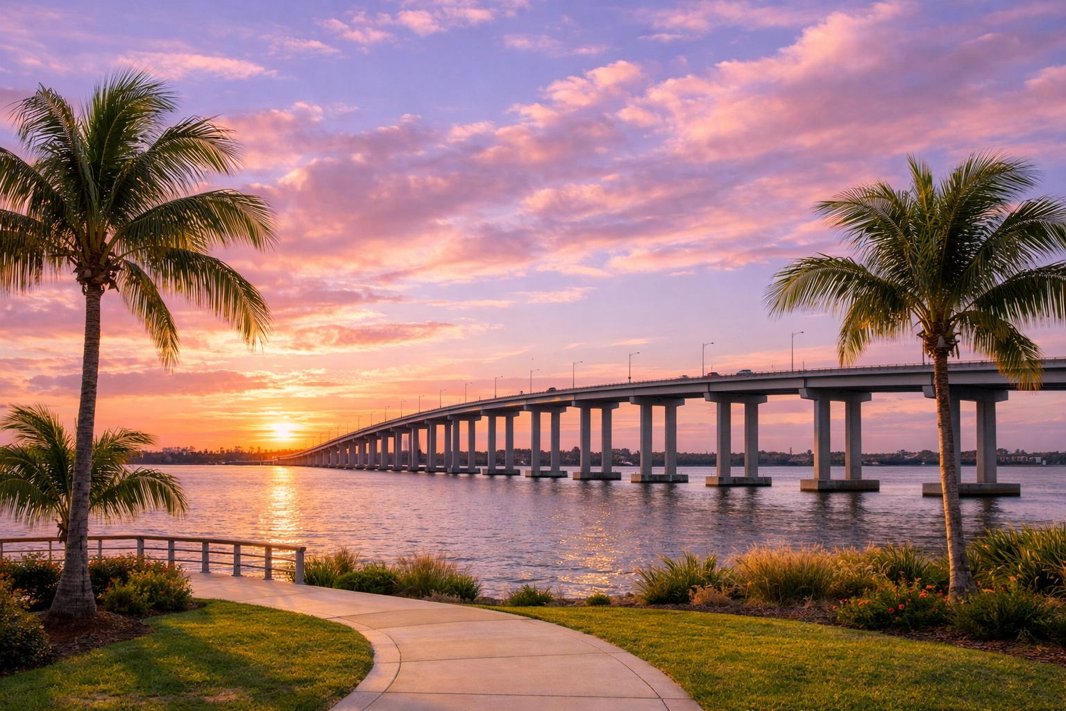 The Midpoint Memorial Bridge connecting Cape Coral quadrants over the Caloosahatchee River.