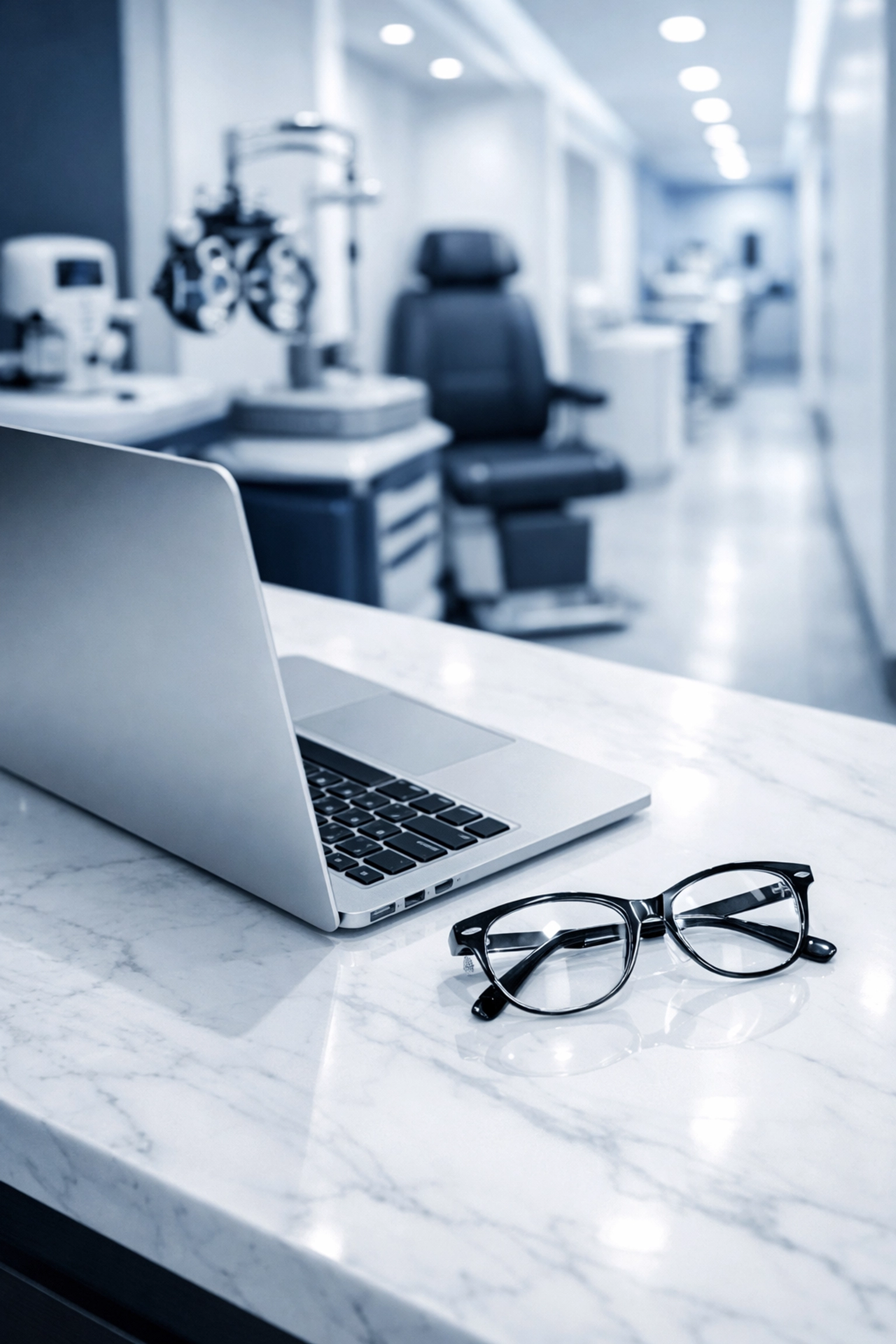 Minimalist workspace for streamlined revenue cycle management optometry and outsourced billing solutions.